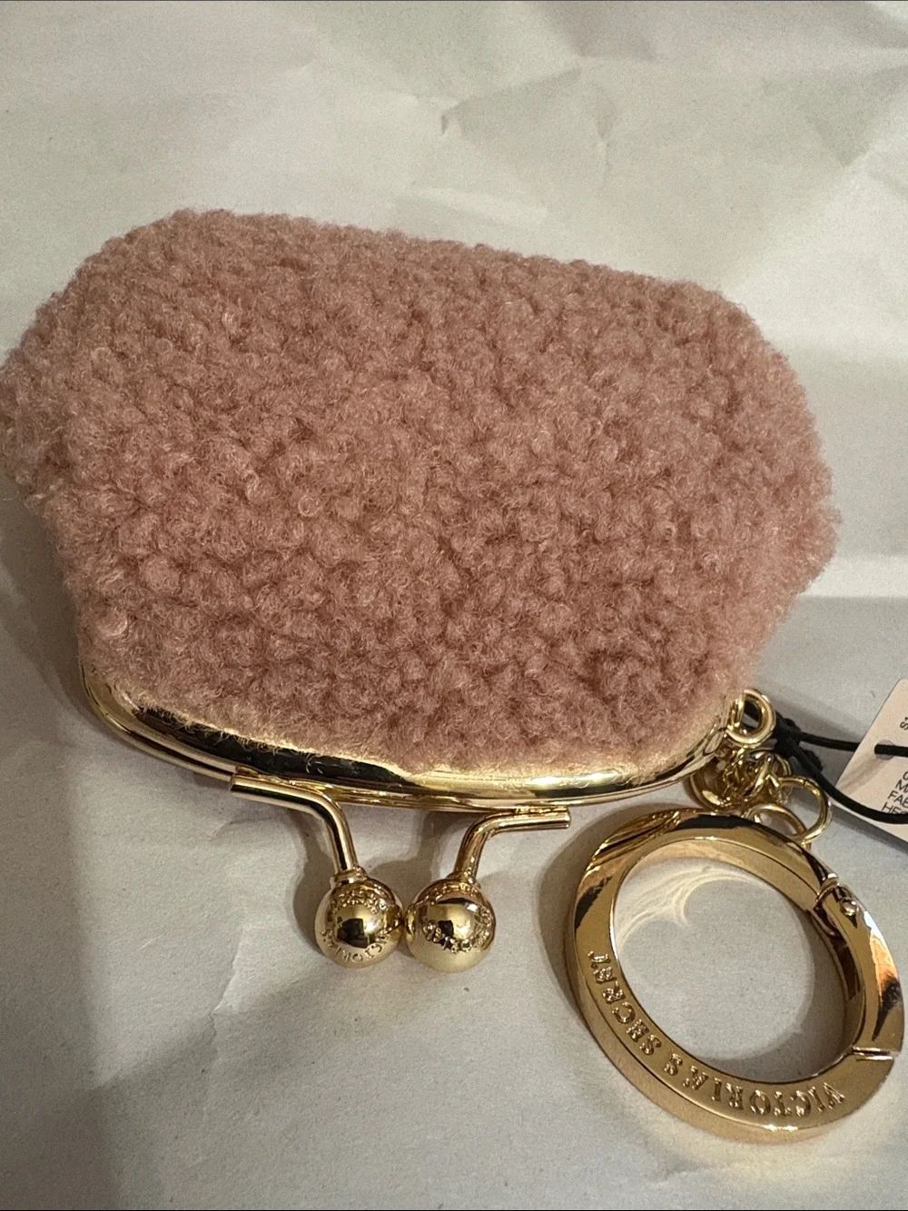 Victoria's Secret Soft Pink Shearling Coin Key Chain Pouch With Kiss Lock Closer